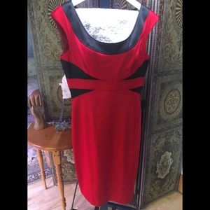 Black and red, knee length dress